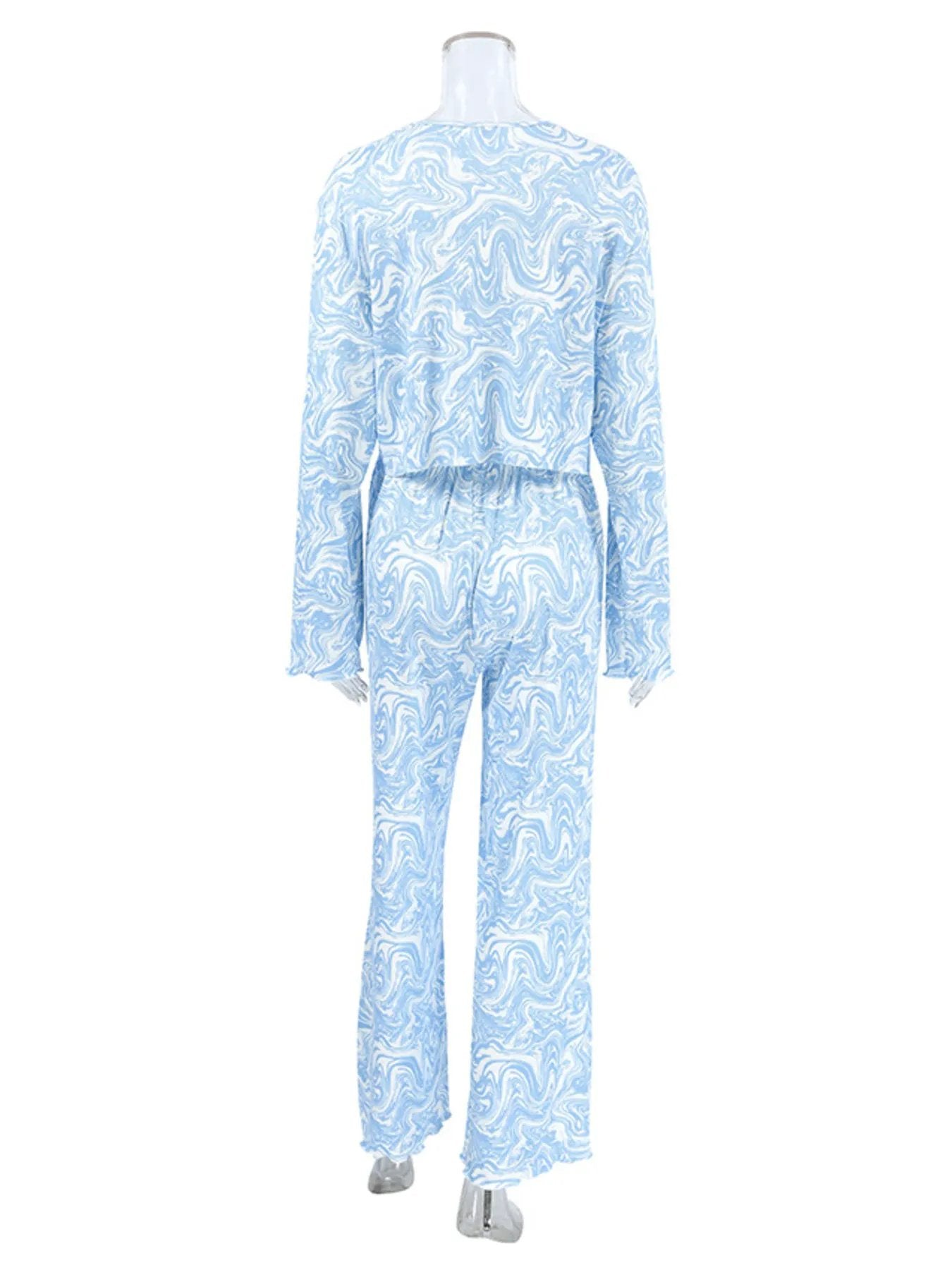 Tie Front Long Sleeve Top and Pants Lounge Set by Partner Label