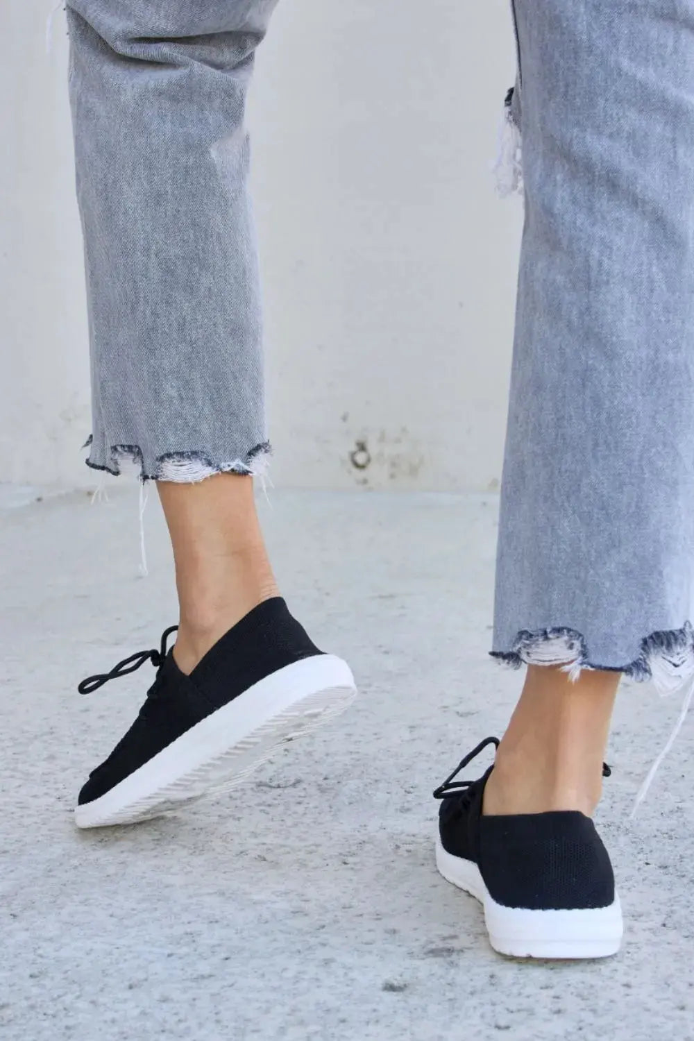 Forever Link Flat Round Toe Lace-Up Sneakers by Forever Link
