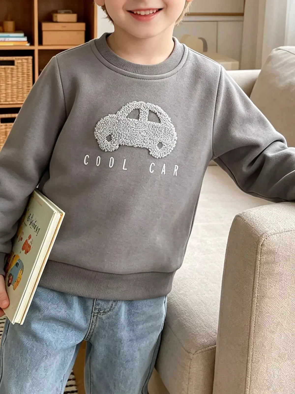 Children's Car Applique Crew Neck Sweatshirt by Trendsi