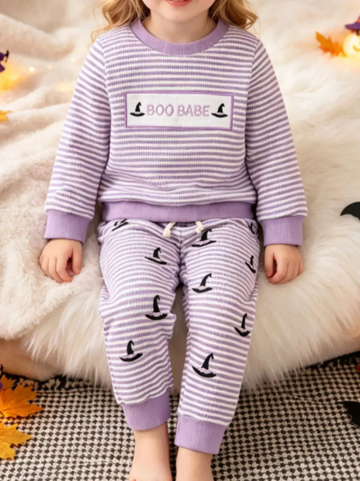 Children's Halloween Pumpkin Striped Long Sleeve Pajama Set by Trendsi