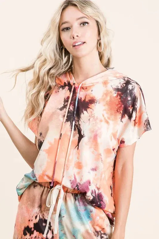 BiBi Tie Dye Terry Hoodie With Drawstring by BiBi