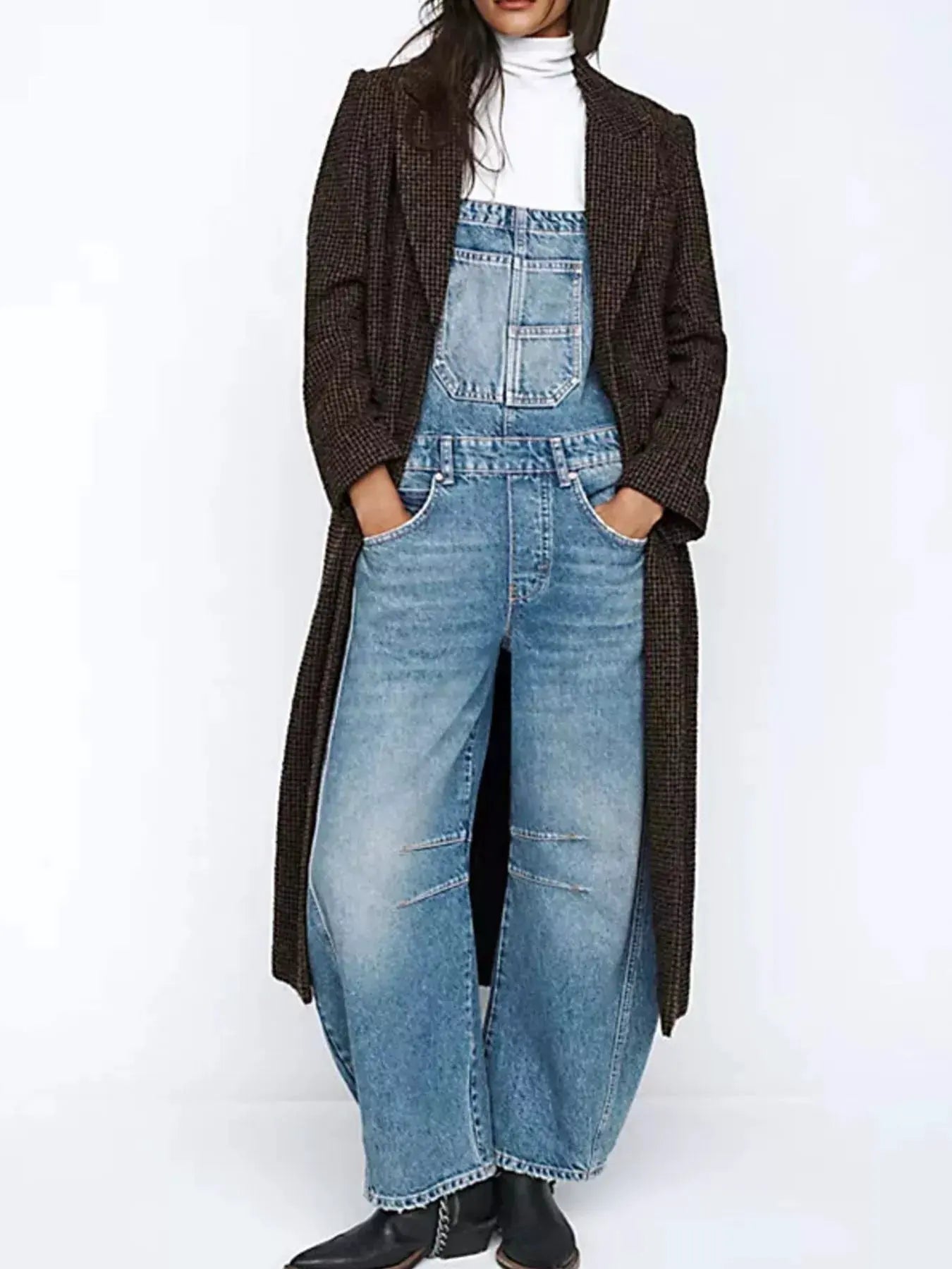 Wide Strap Wide Leg Denim Overalls by Partner Labels