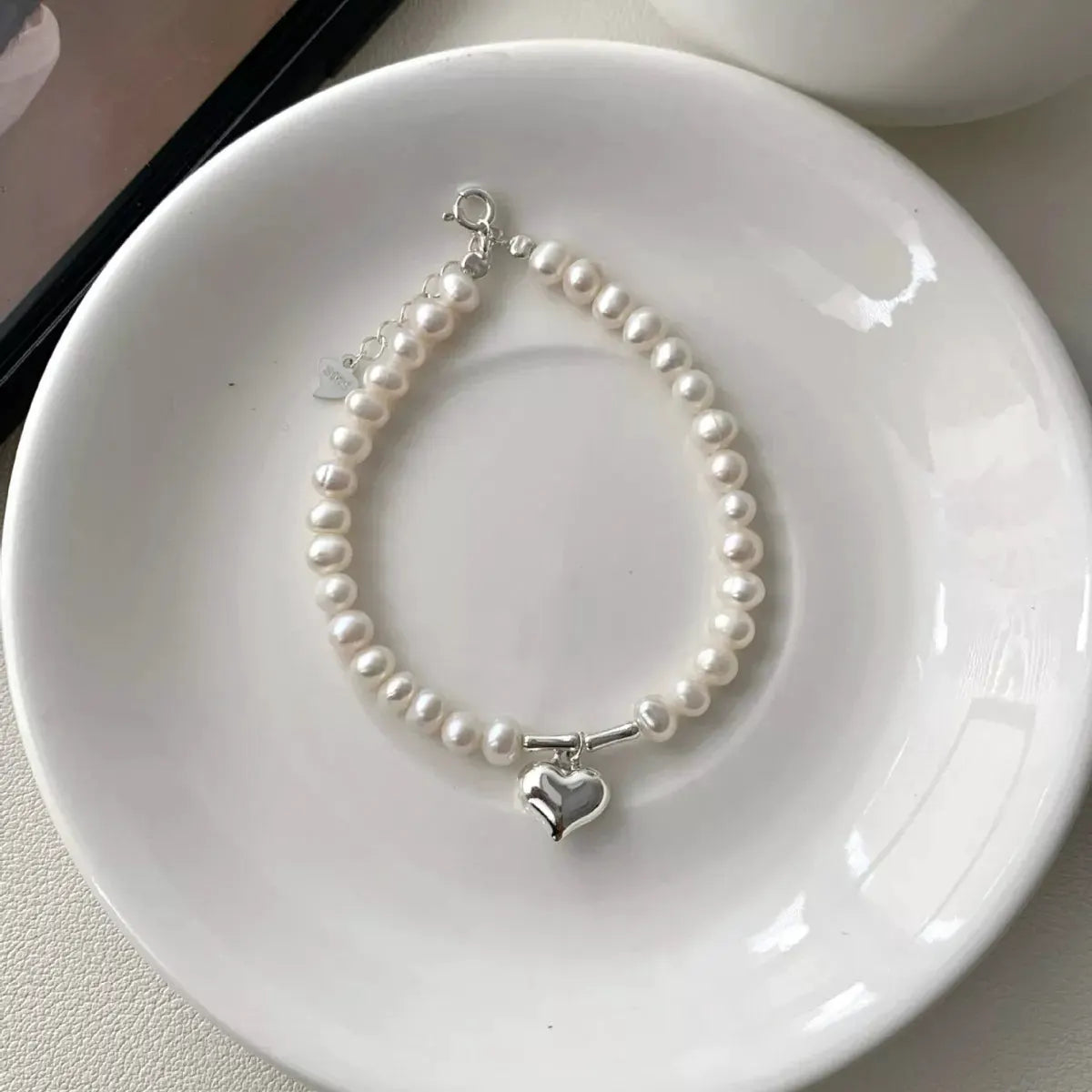 Pearl Heart Charm Bracelet by Partner Label