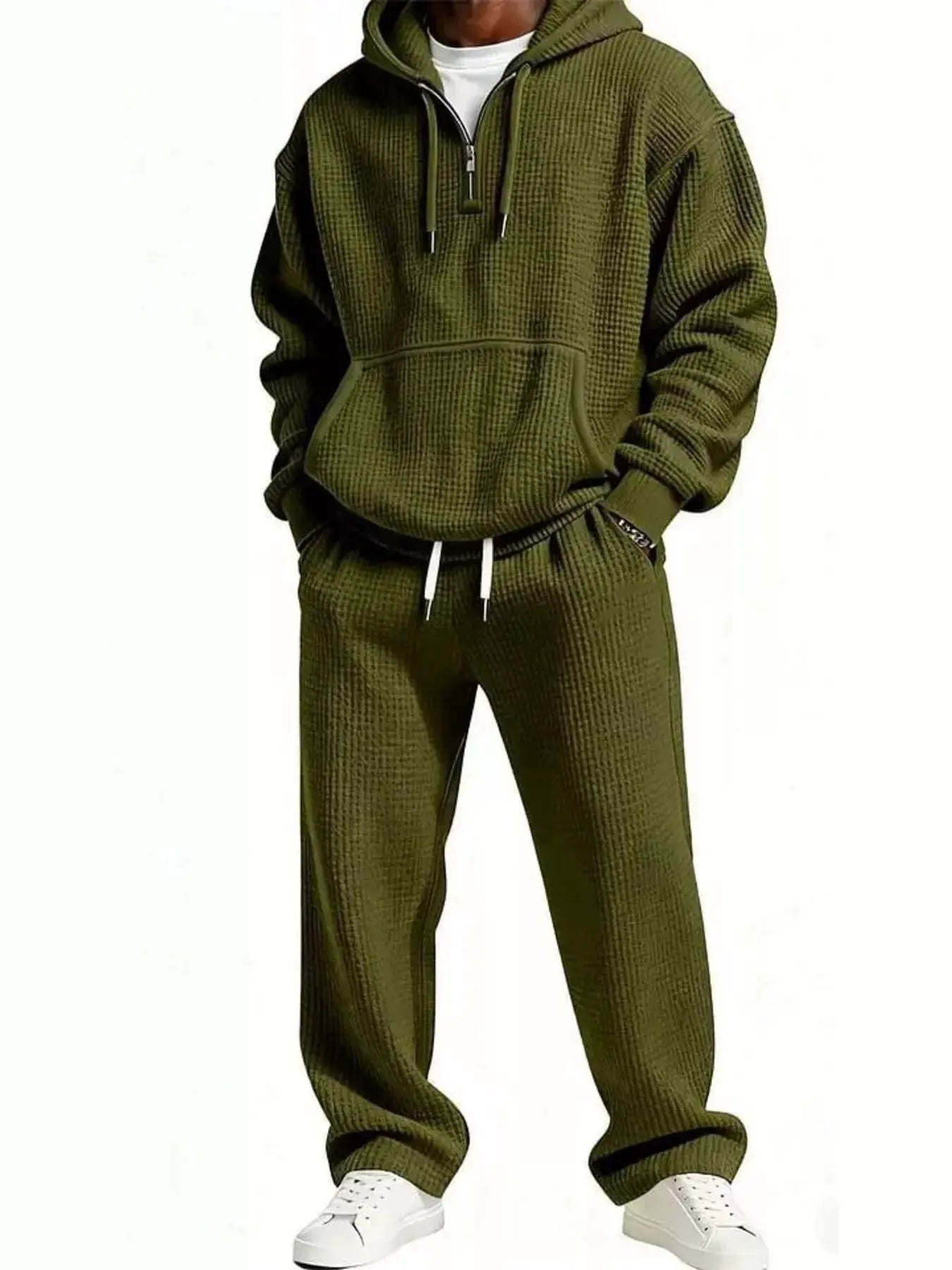 Men's Full Size Casual Waffle Knit Hoodie and Pants Set Plus Size by Trendsi
