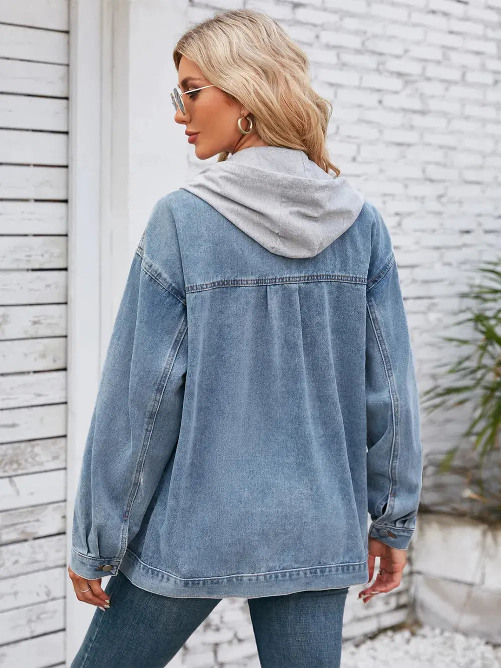 Pocketd Button Up Detachable Hooded Denim Jacket by Partner Label