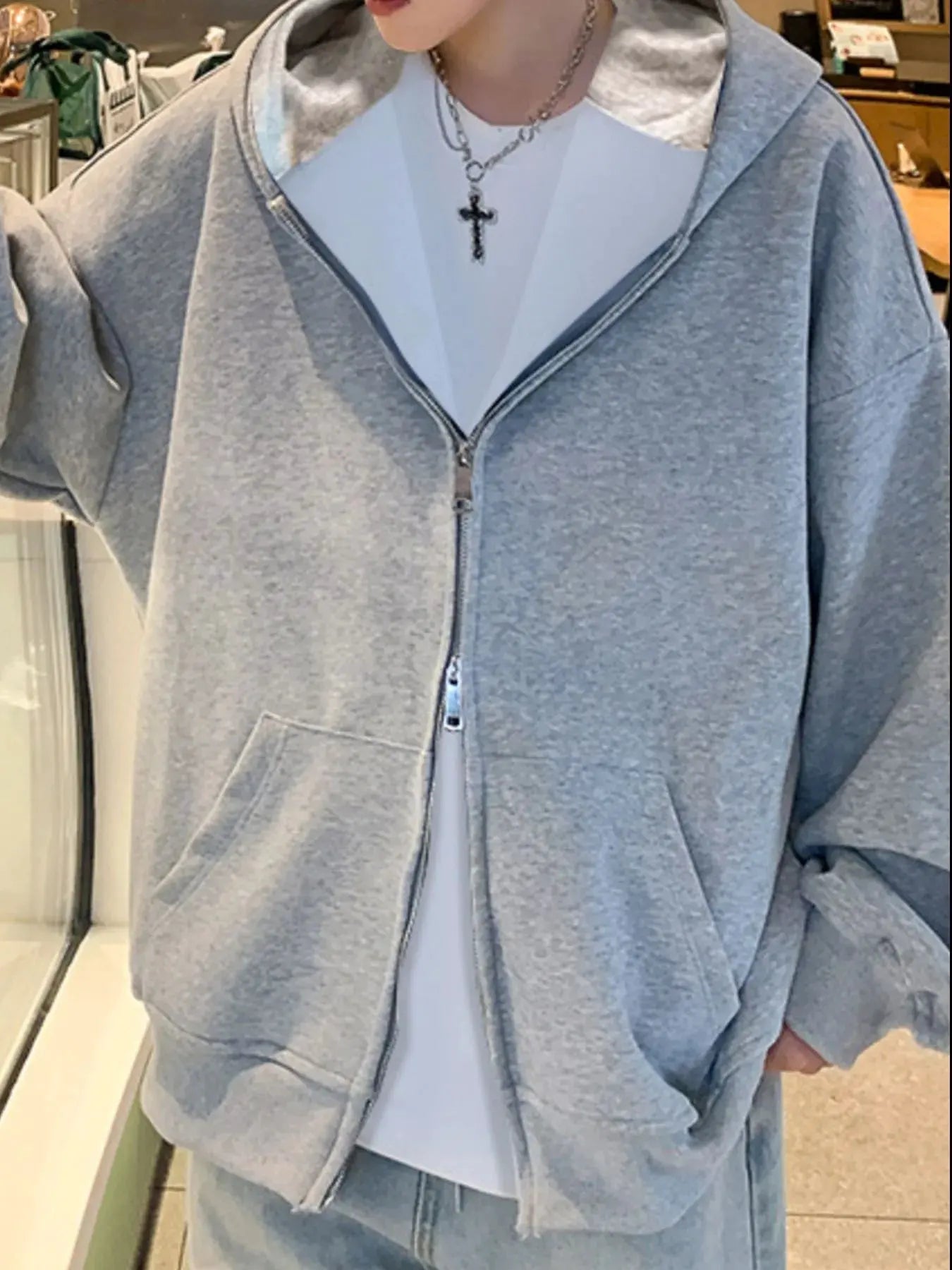 Men's Plus Size Zip Up Oversized Hoodie by Trendsi