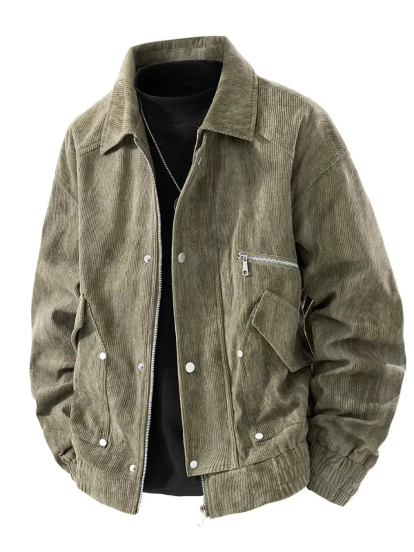 Men's Plus Size Casual Corduroy Snap-Down Jacket by Partner Label