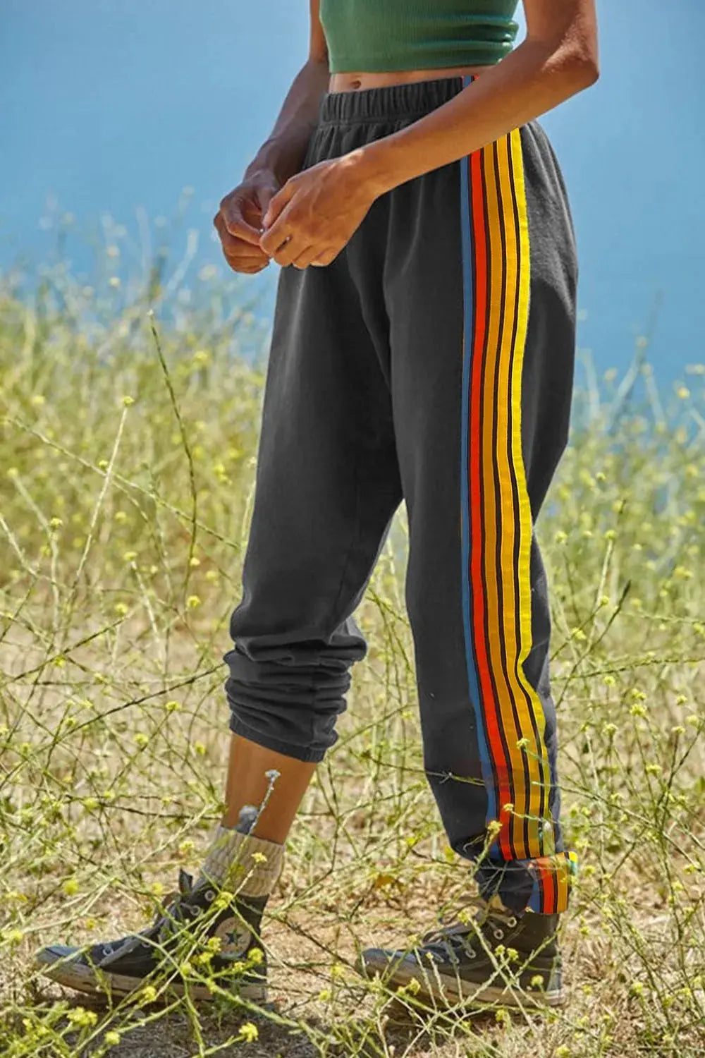 Contrast Striped Elastic Waist Active Pants by Partner Label