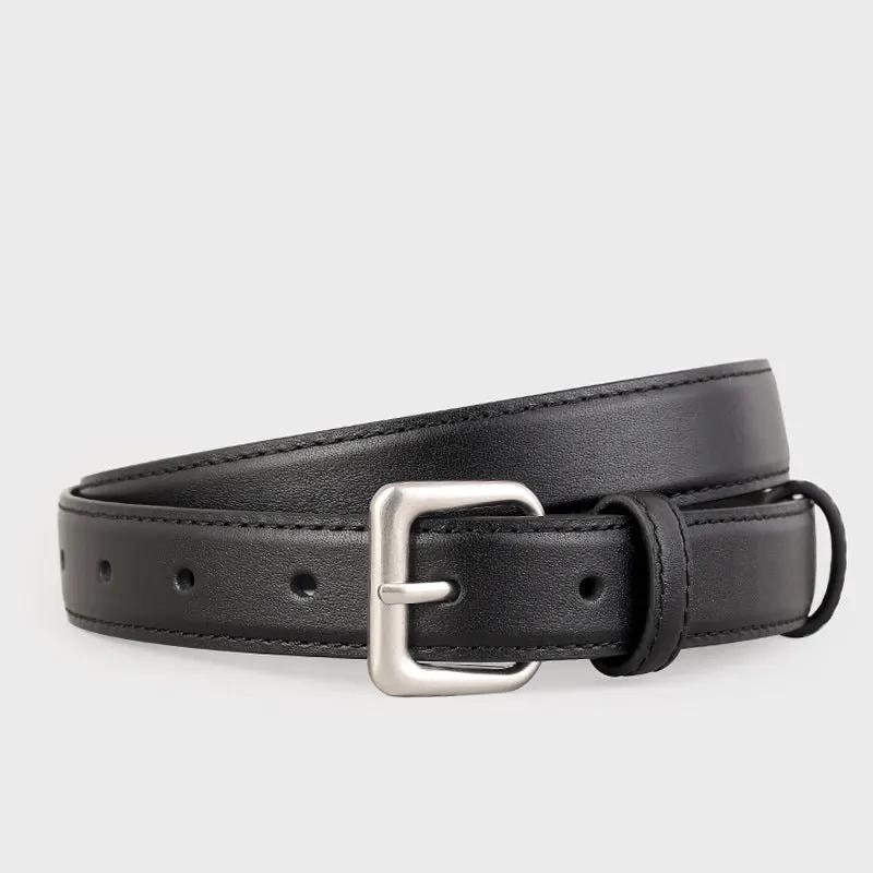 Classic Leather Belt with Silver Buckle by Trendsi