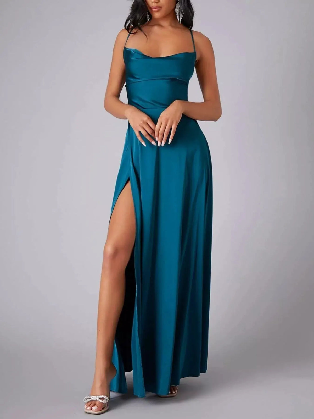 Lace Up Back Split Maxi Dress by Partner Label
