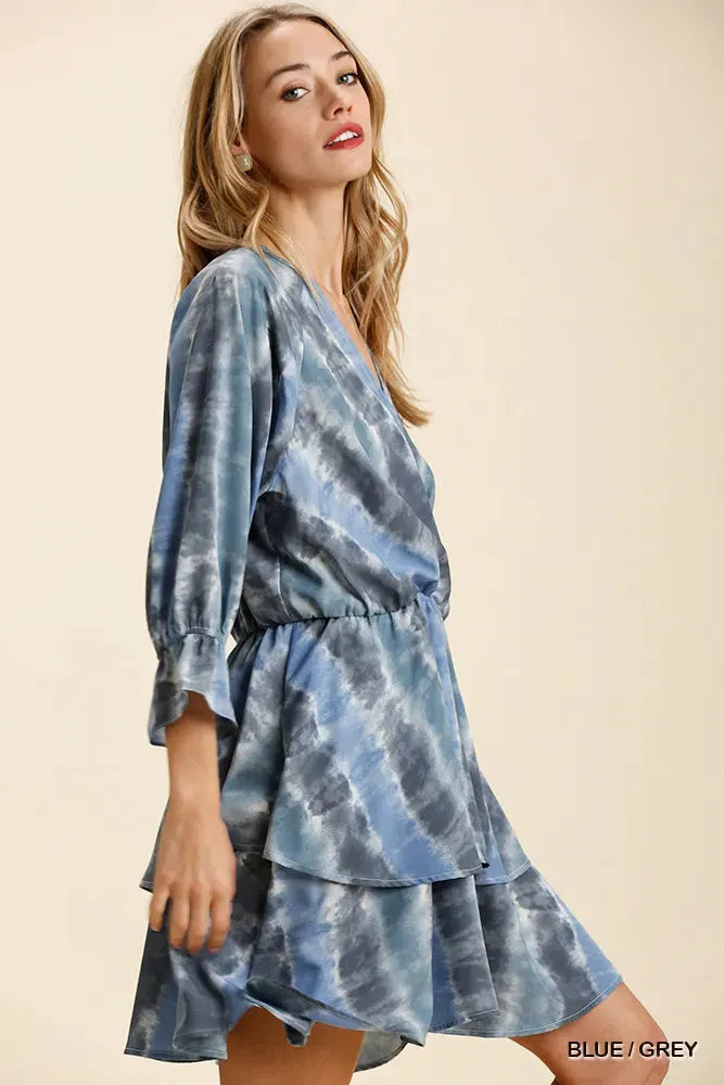 Umgee Tie Dye Ruffled Layered Dress with Elastic Waistband by Umgee
