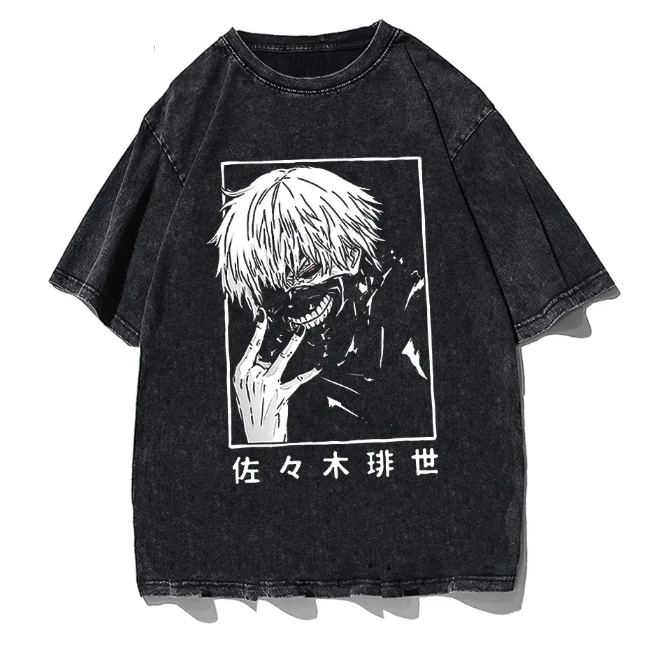 Washed Japanese Anime Graphic Streetwear T-Shirt by Vimost Shop