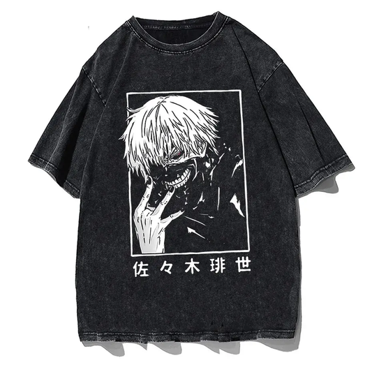 Washed Japanese Anime Graphic Streetwear T-Shirt by Vimost Shop