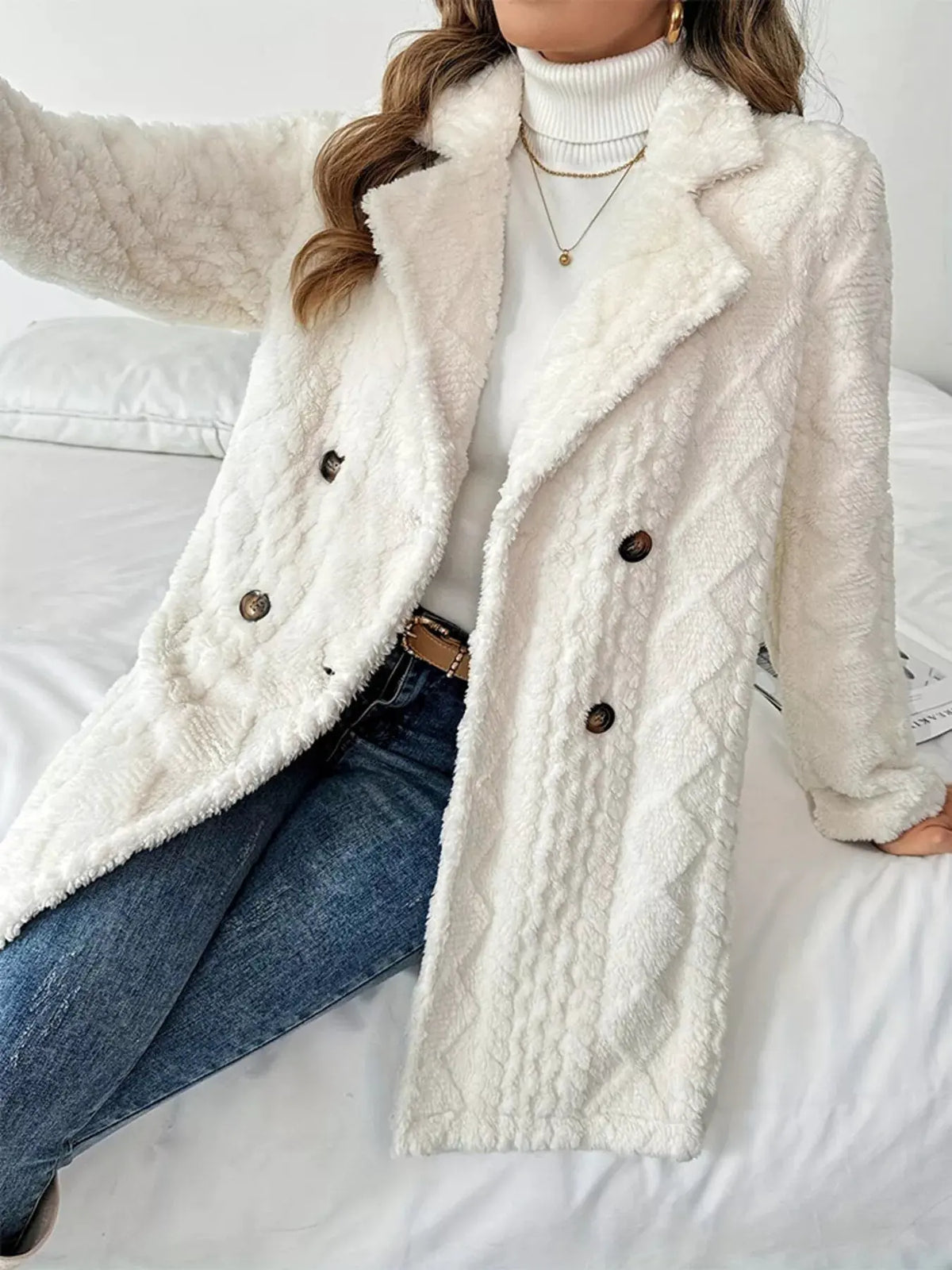 Fleece Double‑Breasted Longline Coat | Partner Labels Selection by Partner Label