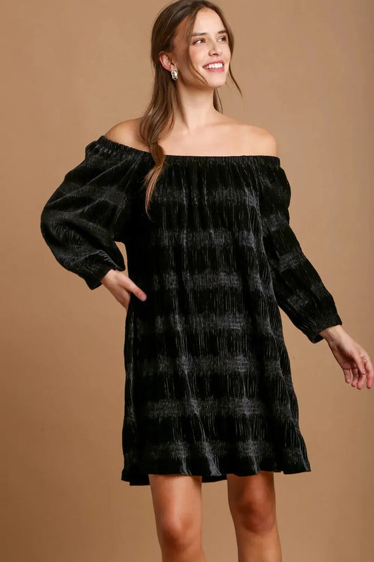 Umgee Off-Shoulder Balloon Sleeve Velvet Mini Dress by Umgee