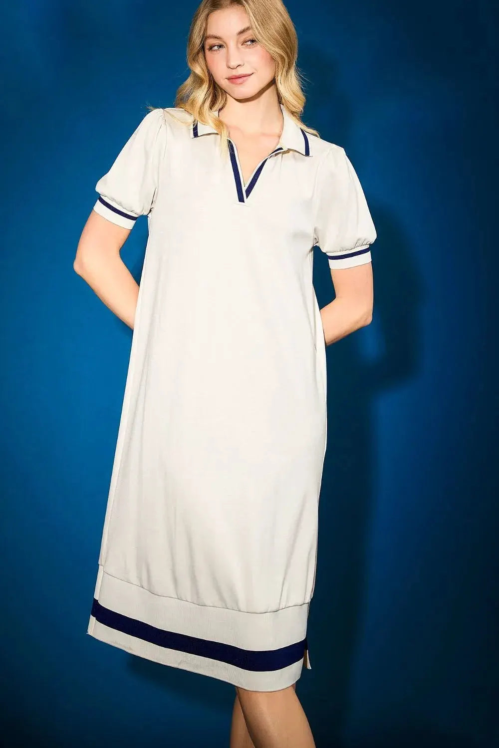 Umgee Side Slit Contrast Trim Short Sleeve Dress by Umgee