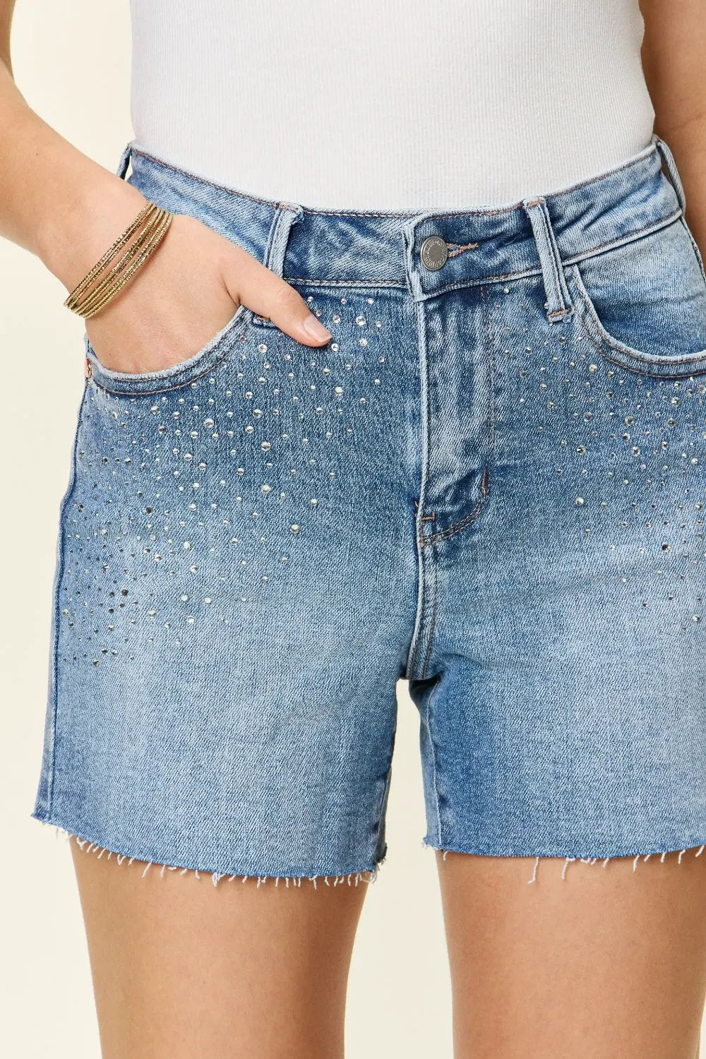 Judy Blue Full Size High Waist Rhinestone Decor Denim Shorts by Judy Blue