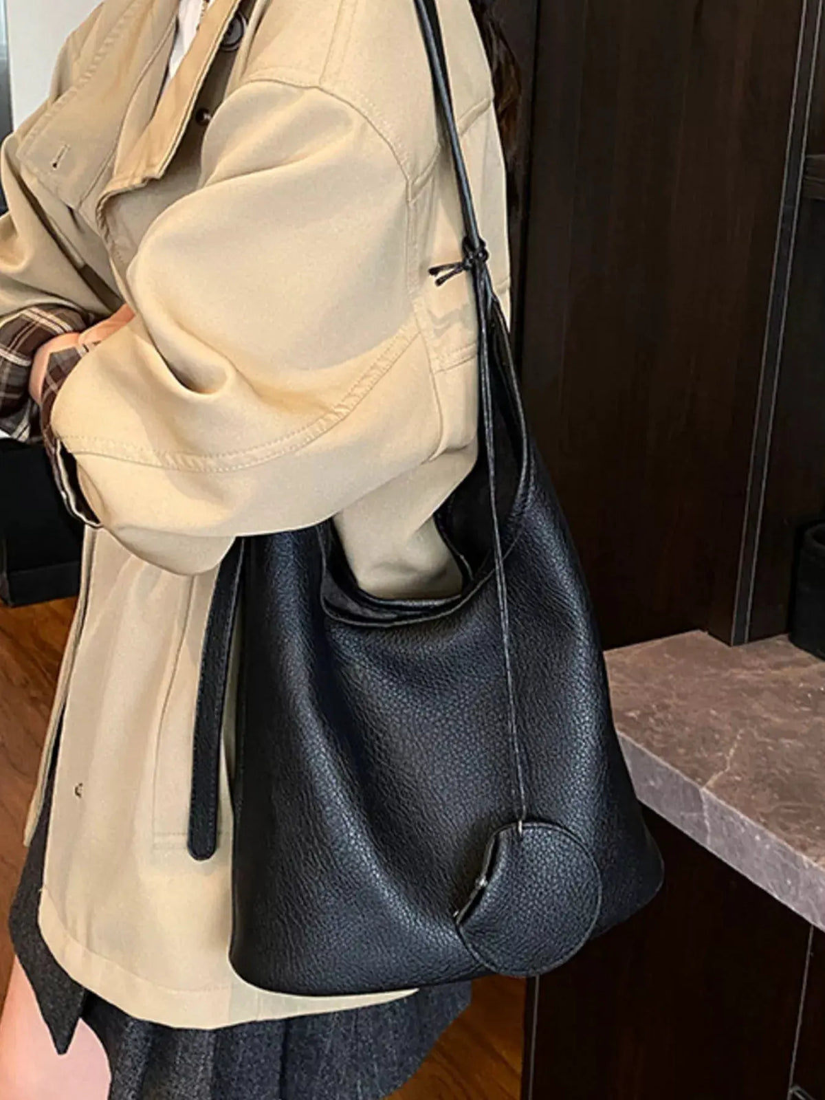Solid Color Leather Handbag by Partner Label