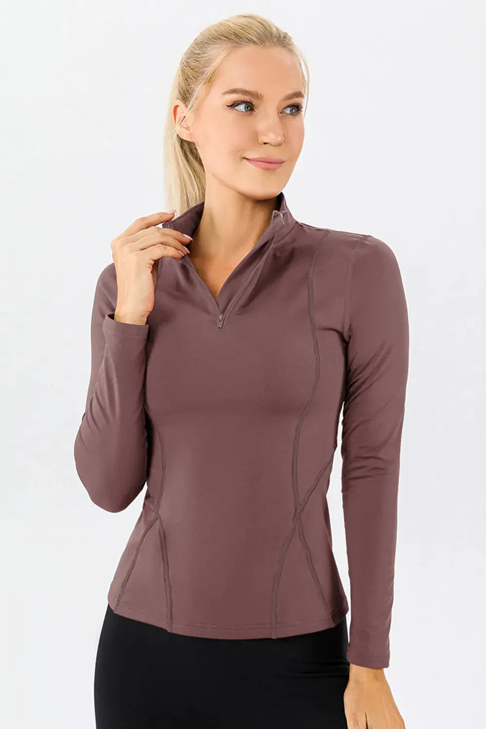 Mock Neck Quarter Zip Active T-Shirt by Partner Label