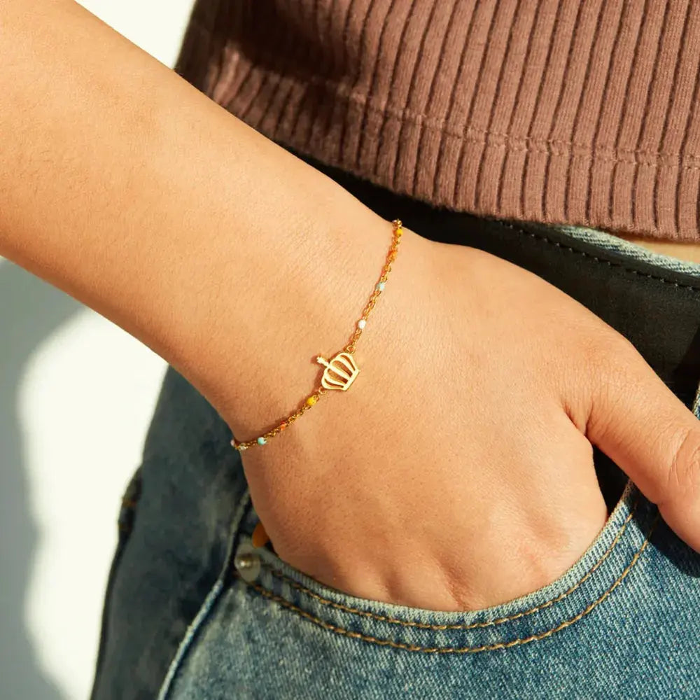 Crown Shape 18K Gold-Plated Bead Bracelet by Partner Label