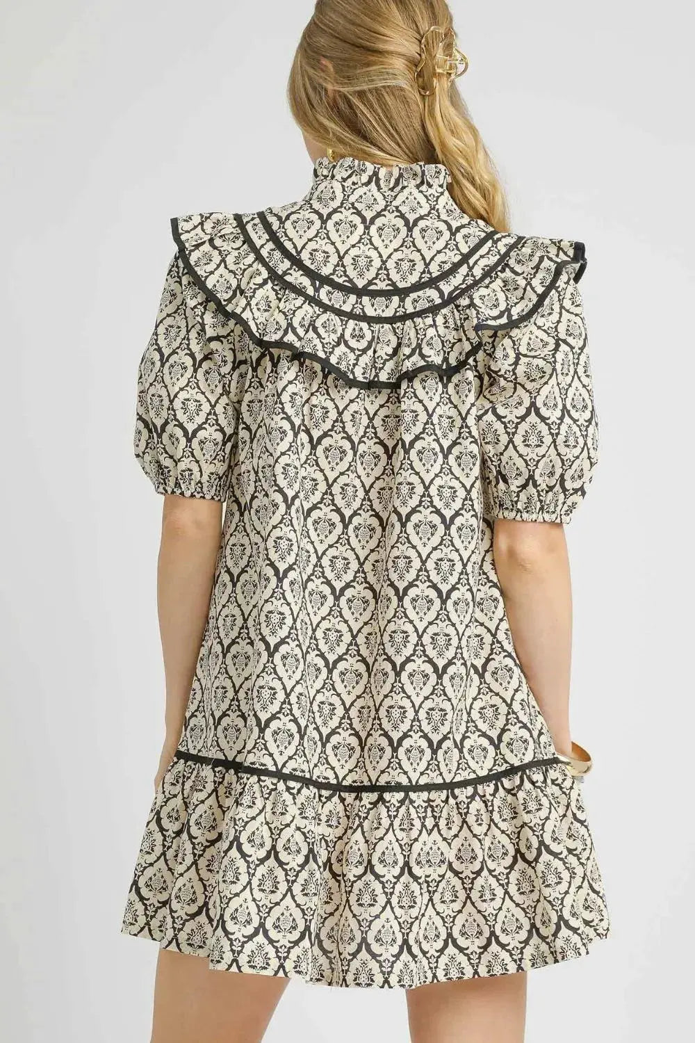 Umgee Ruffled Printed Puff Sleeve Mini Dress by Umgee USA