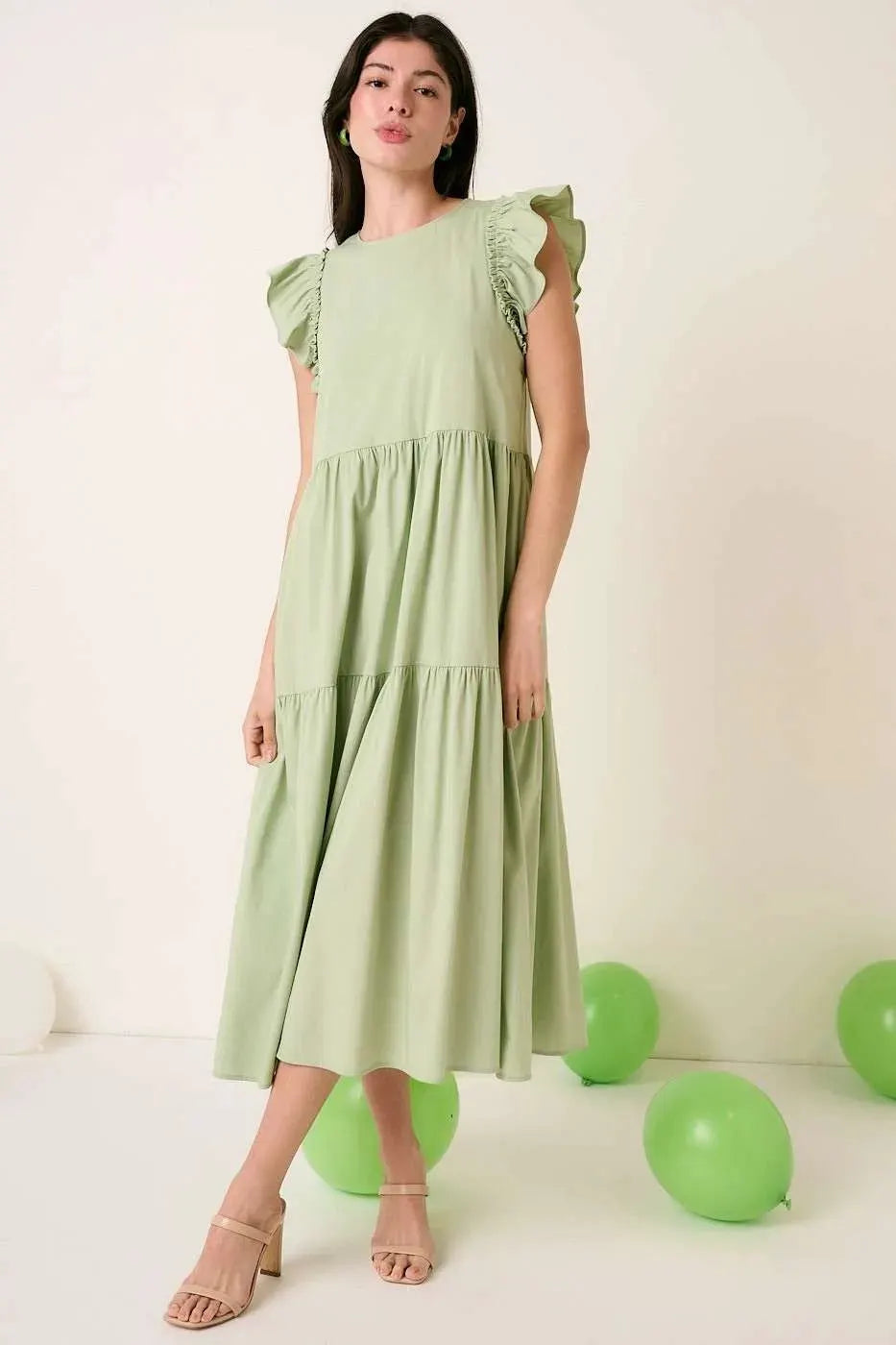 Mittoshop Ruffle Short Sleeve Tiered Maxi Dress by Mittoshop