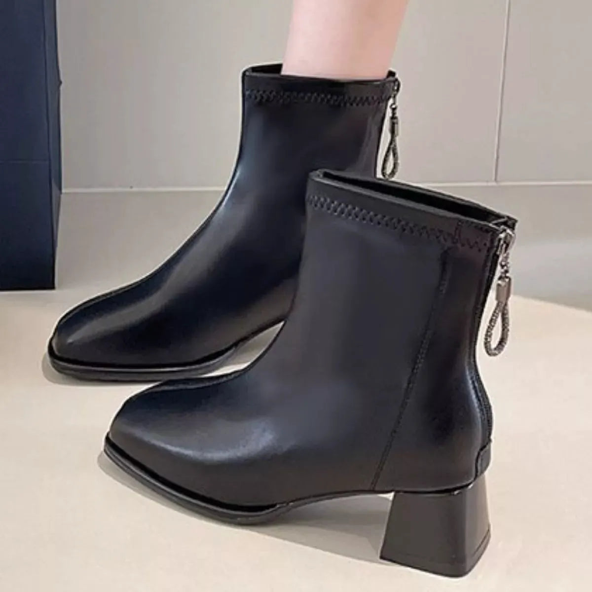 Square Toe Block Heels Boots by Partner Label