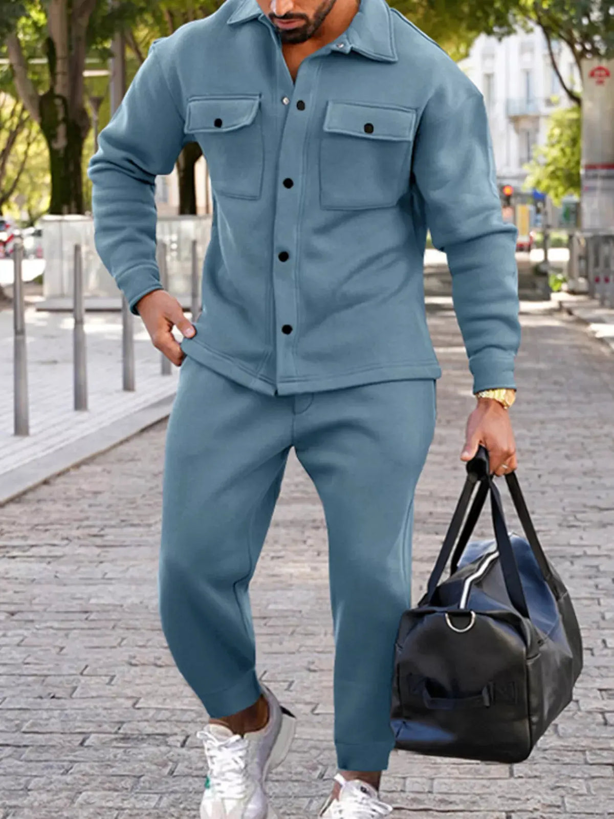 Men's Full Size Long-Sleeve Shirt and Joggers Set Plus Size by Partner Label