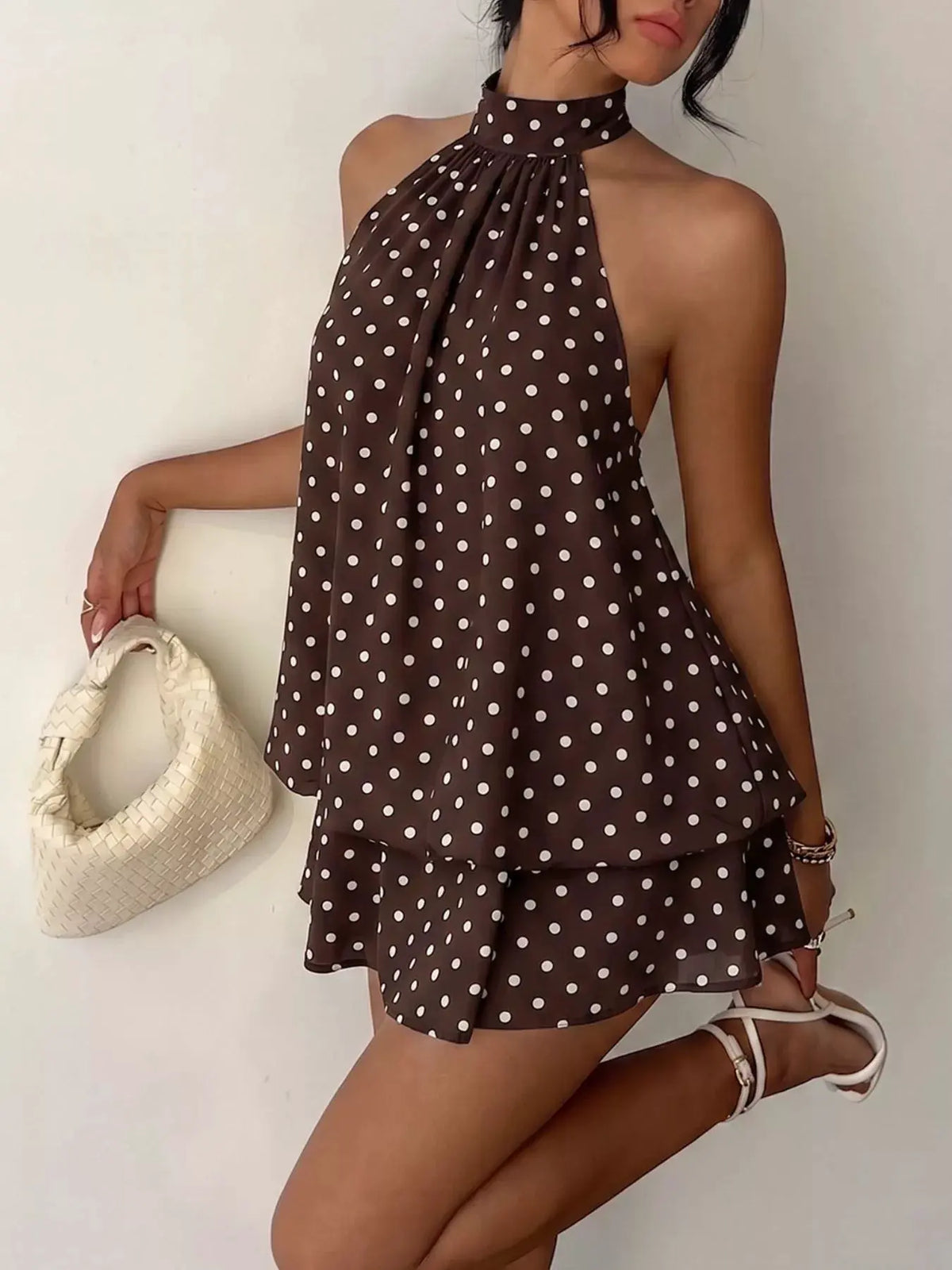 Polka Dot Halter Neck Mini Dress by Trendsi