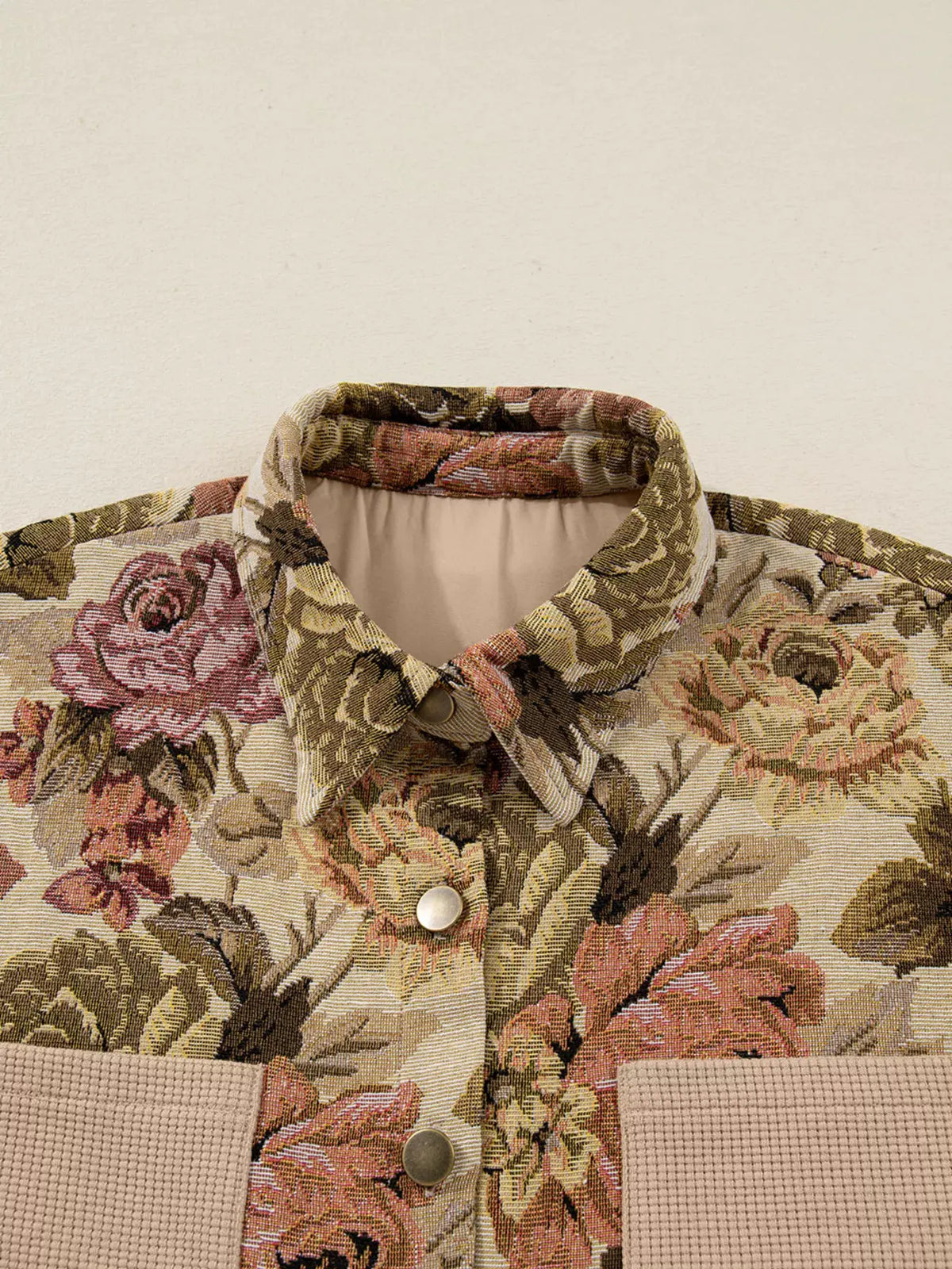 Floral Waffle Knit Patchwork Chest Pockets Buttoned Jacket by Partner Label