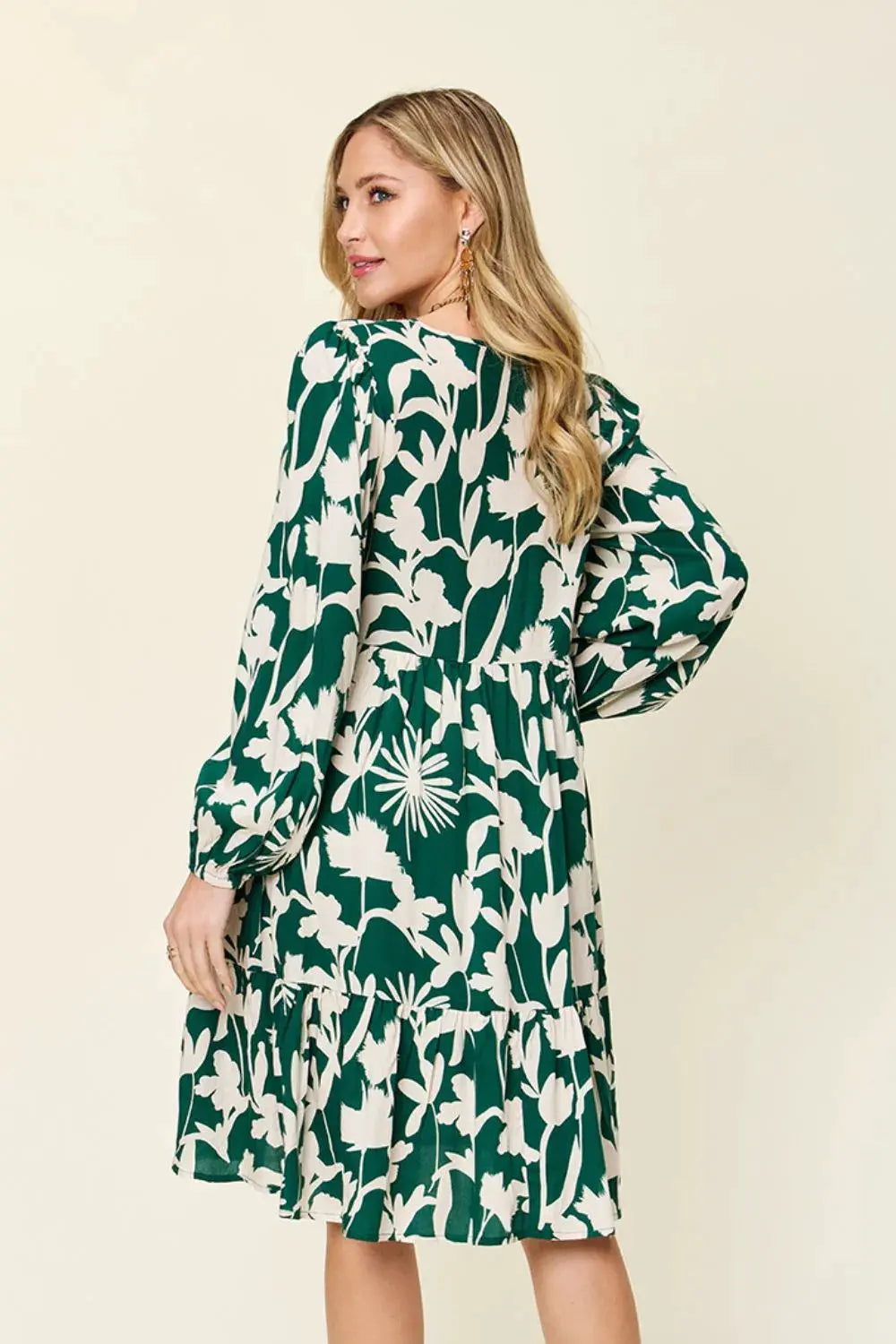 Double Take Full Size Printed Ruffle Hem Dress with Pocket by Double Take