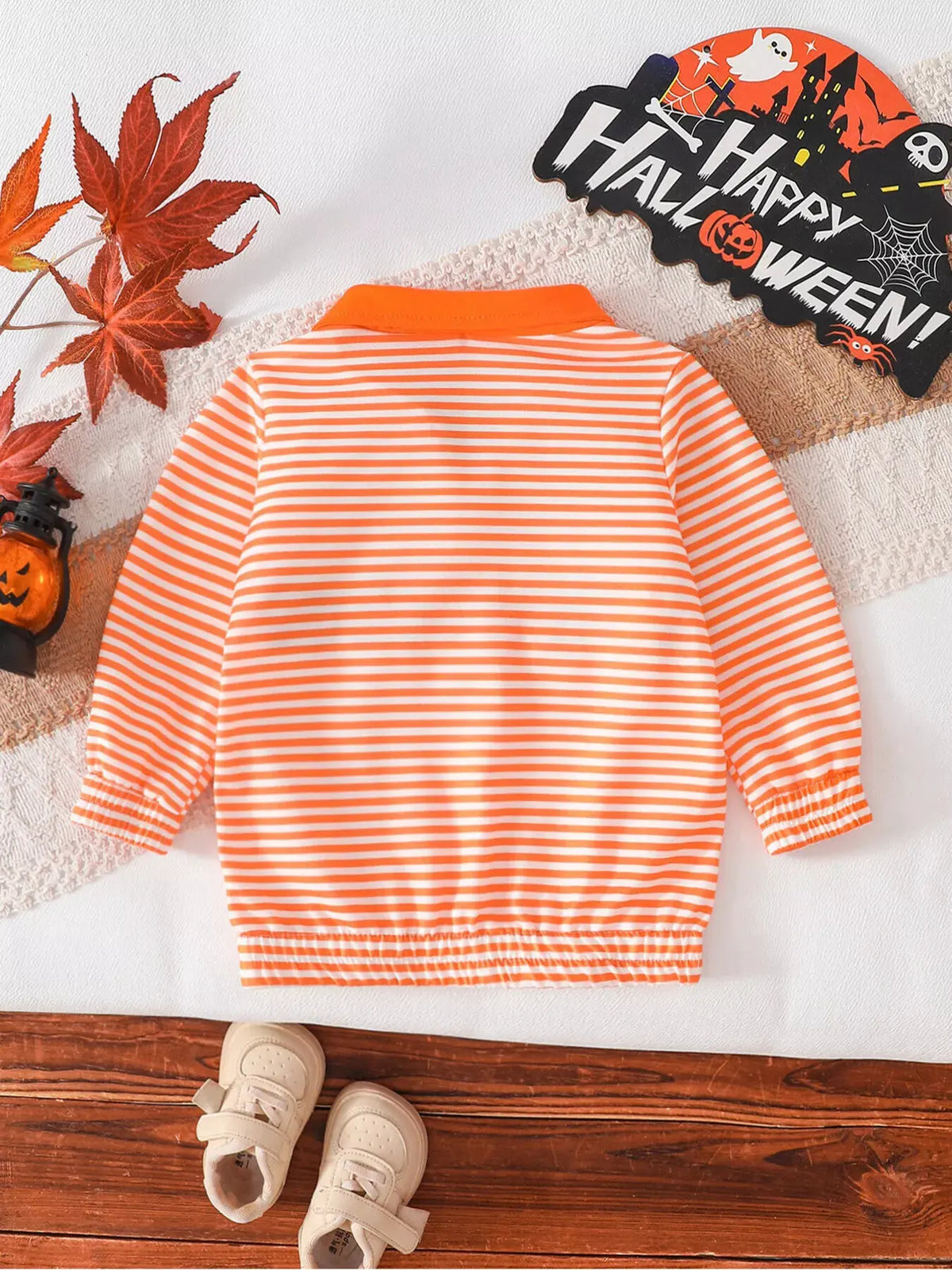 Children's Little Boo Halloween Striped Quarter-Zip Sweatshirt by Trendsi