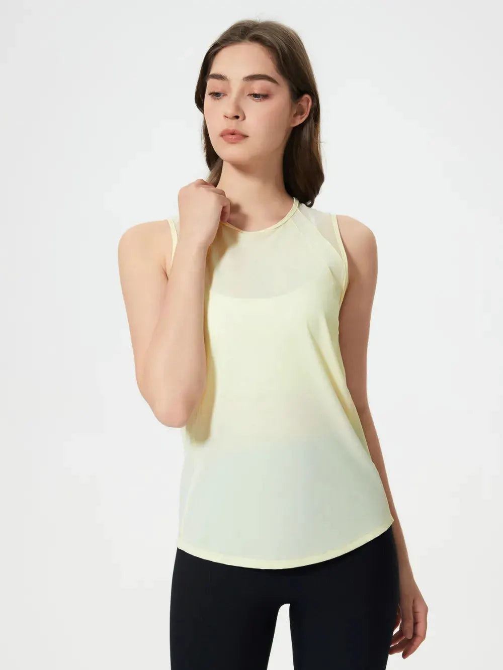 Millennia Cutout Back Round Neck Active Tank by Millennia