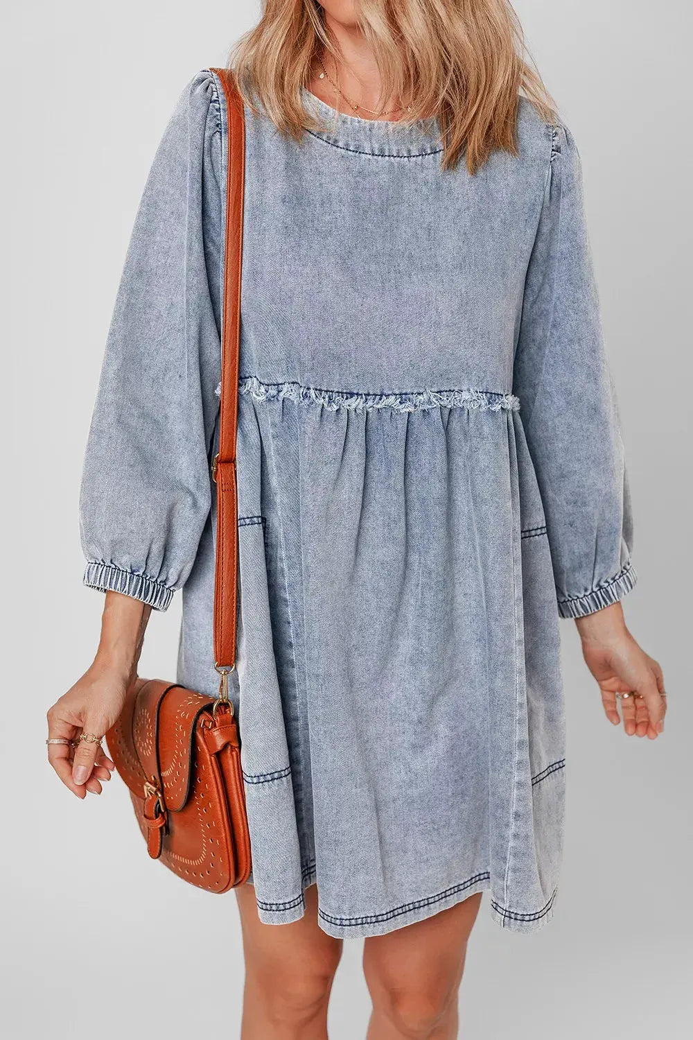Vintage Wash Denim Dress with Pockets by Partner Label