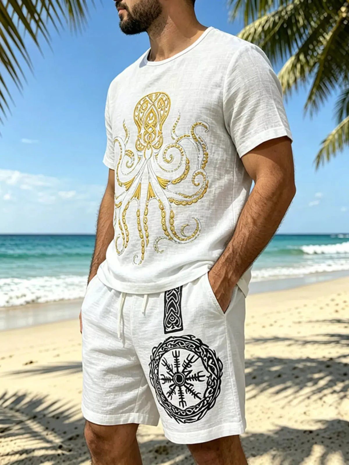 Men's Full Size Round Neck Tee and Shorts Set Plus Size by Trendsi