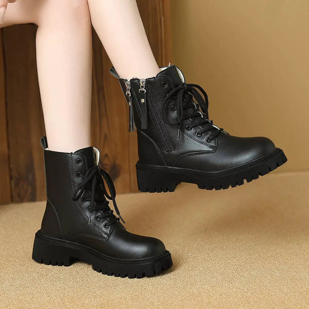 Lace-Up Ankle Combat Boots by Partner Label