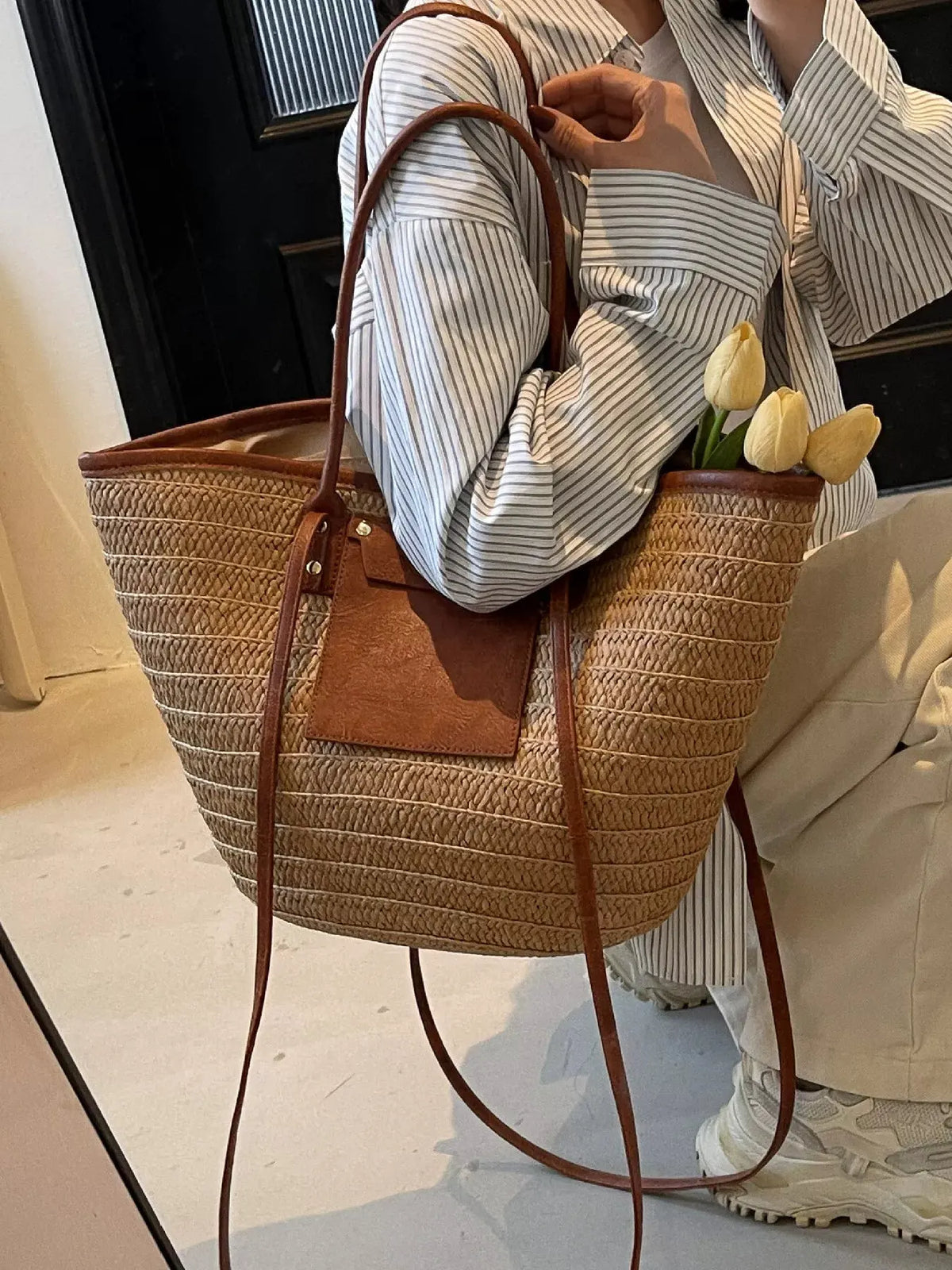 Woven Straw Tote Bag by Partner Label