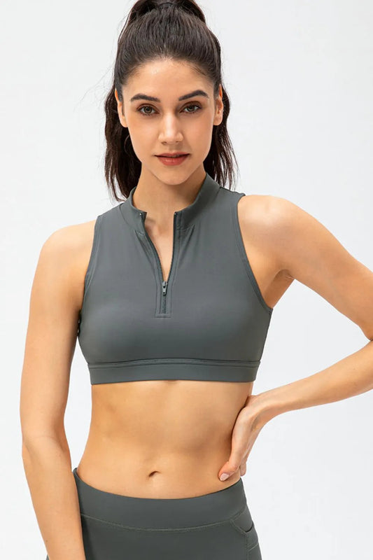 Full Size Cropped Cutout Back Zipper Front Active Tank Top by Partner Label