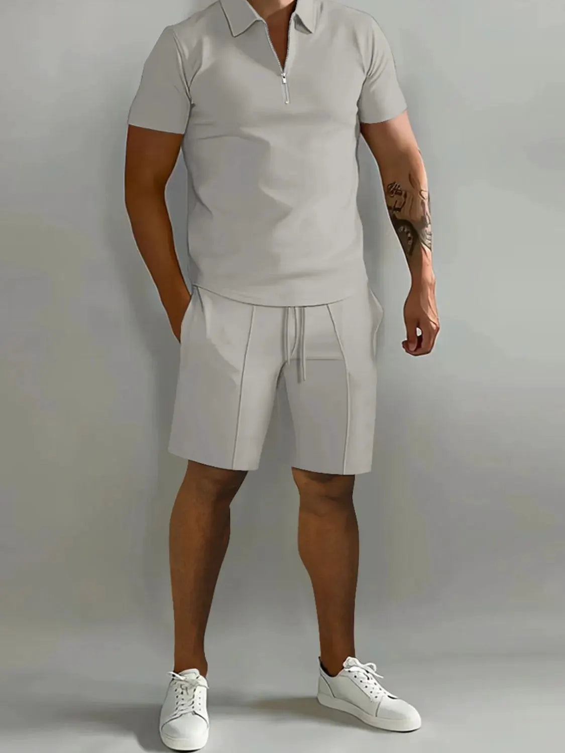 Men's Full Size Collared Neck Short Sleeve Top and Shorts Set Plus Size by Partner Label