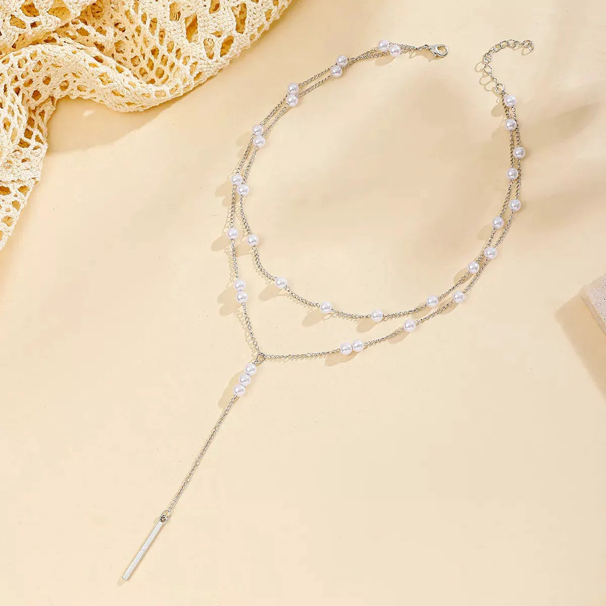 Double Layered Pearl Y-Shaped Necklace by Partner Label