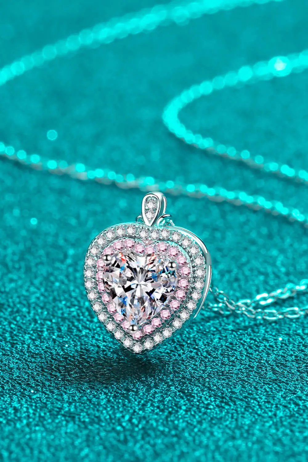 925 Sterling Silver 1 Carat Moissanite Heart Pendant Necklace by Partner Labels