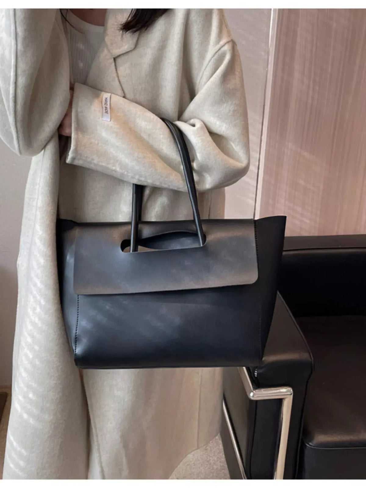 Solid Color Leather Handbag by Partner Label
