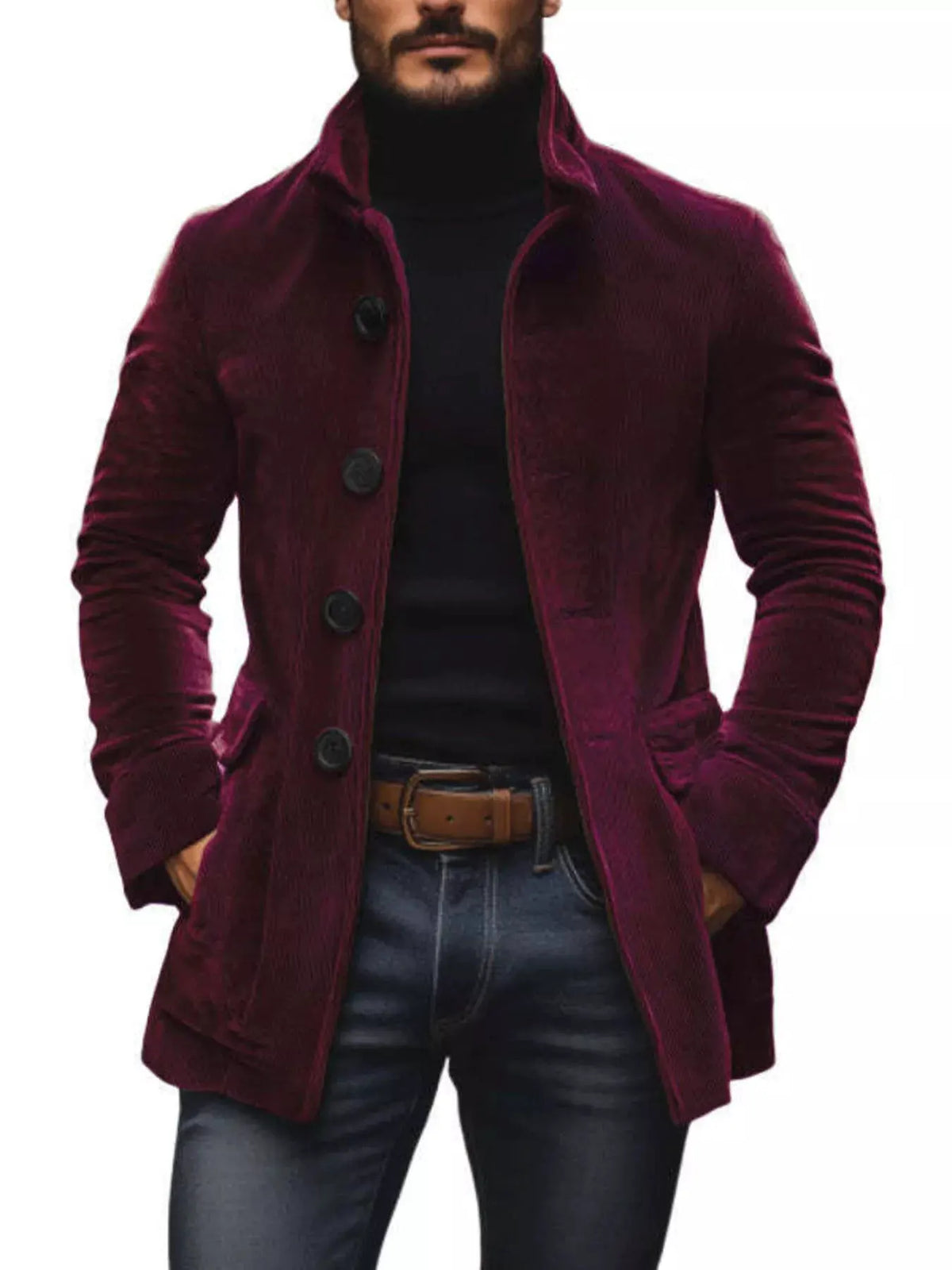 Men's Full Size Vintage Single-Breasted Stand Collar Coat Plus Size by Trendsi