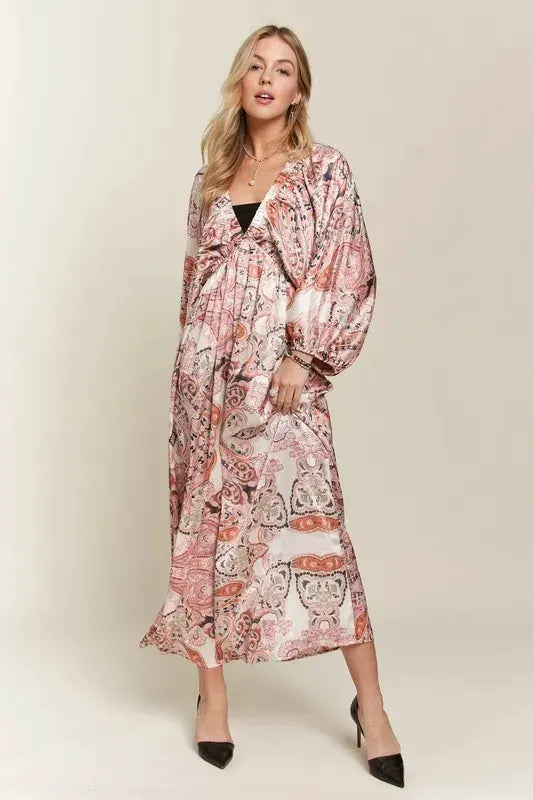 ADORA Printed V-Neck Batwing Sleeve Dress by Partner Label