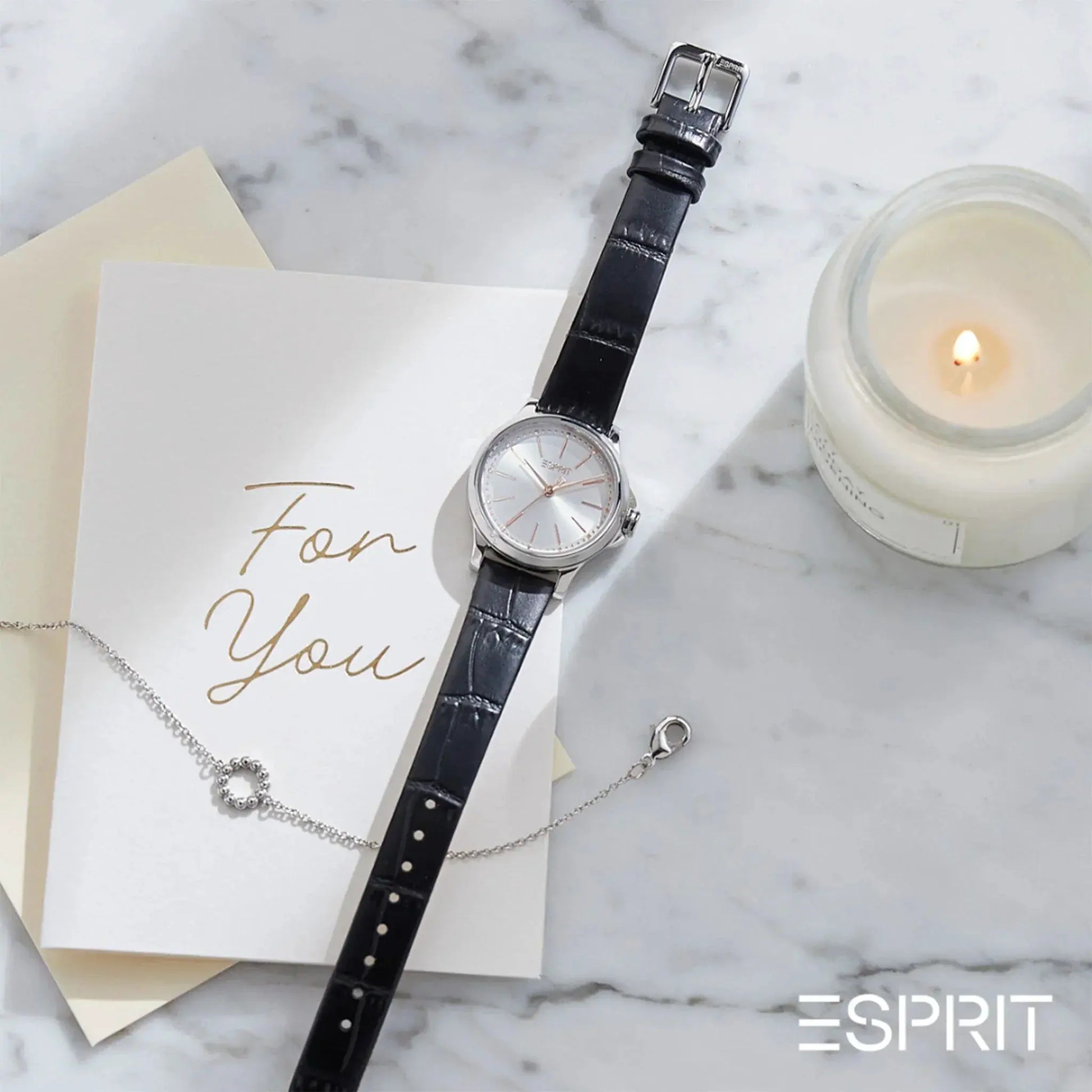 Esprit Women's Black Leather Watch, Silver Dial | ES1L144L2015 by ESPRIT