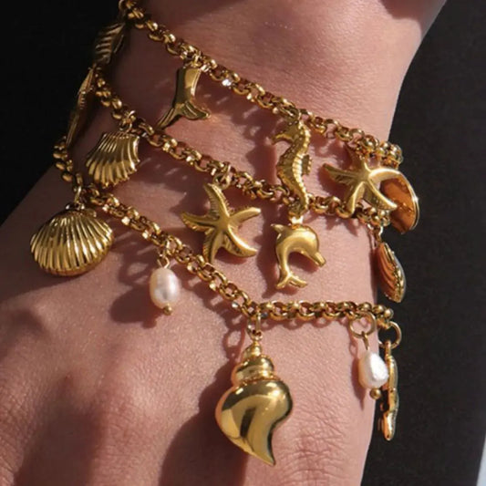18K Gold-Plated Sea Shell Charm Bracelet by Partner Label