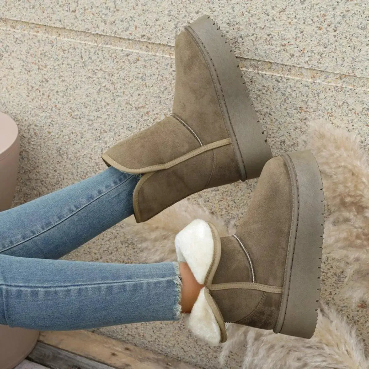Round Toe Platform Boots by Partner Label