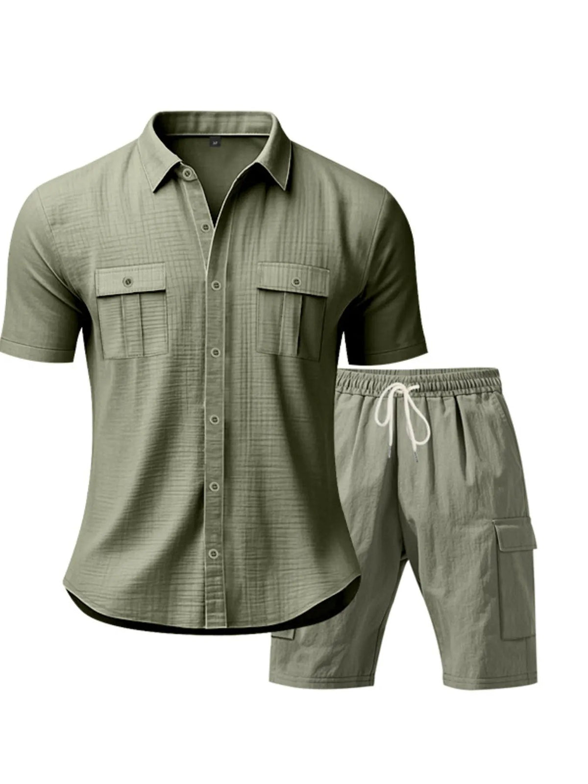 Men's Full Size Button Up Shirt and Shorts Set Plus Size by Trendsi