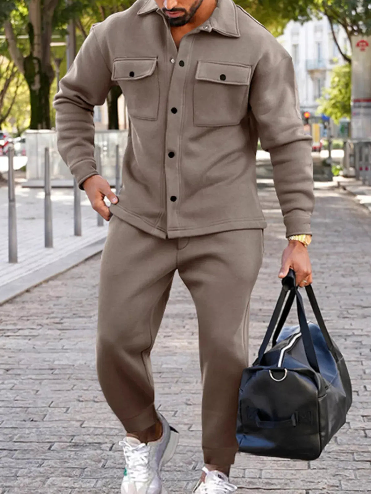 Men's Full Size Long-Sleeve Shirt and Joggers Set Plus Size by Partner Label
