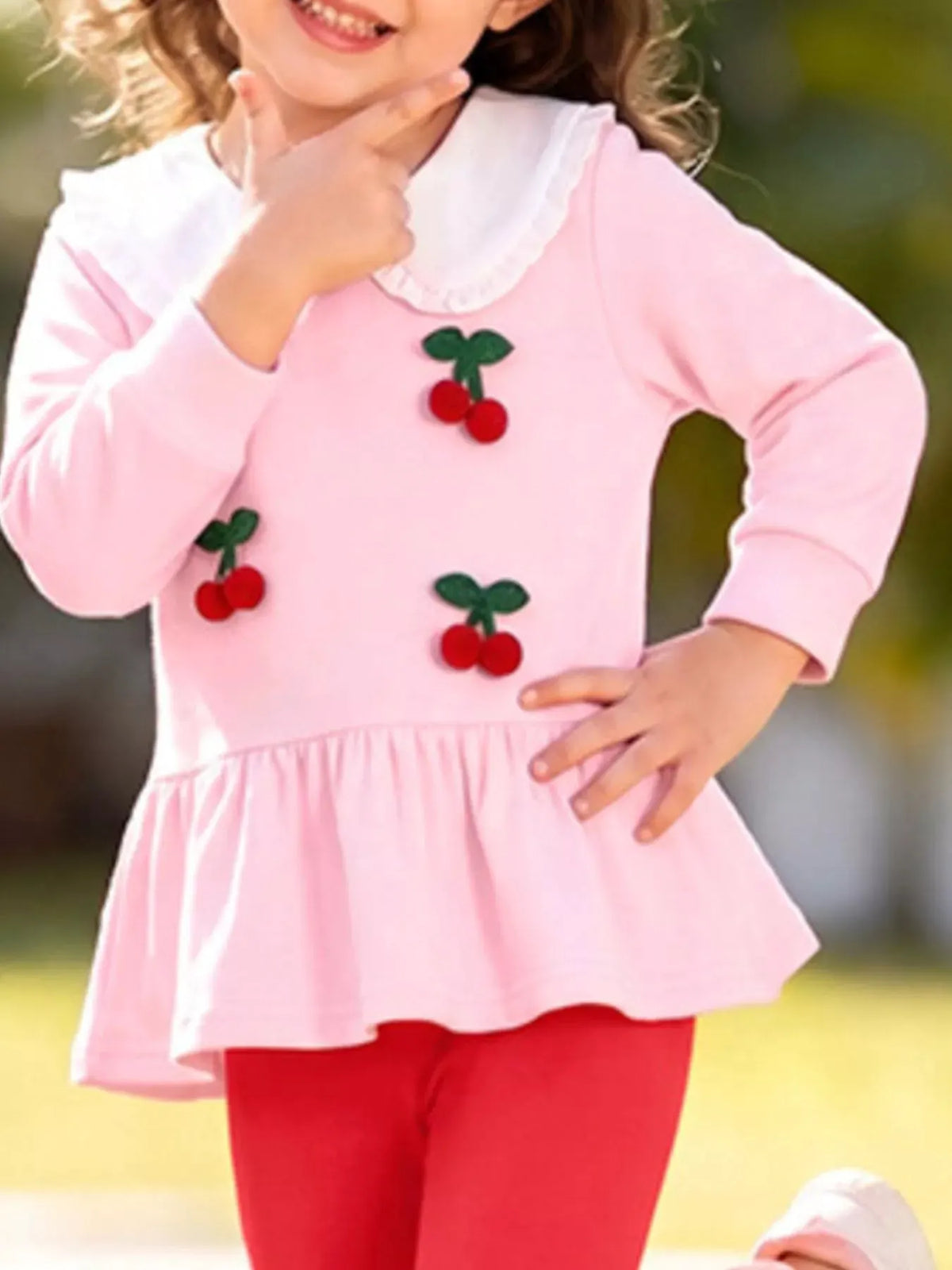 Children's Cherry Peplum Top and Leggings Set by Trendsi